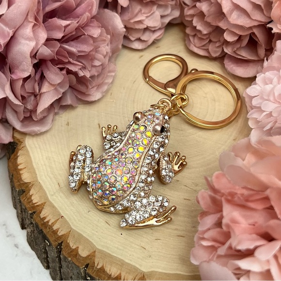 Silver & Iridescent Crystal Frog Keychain Charm - Picture 7 of 15